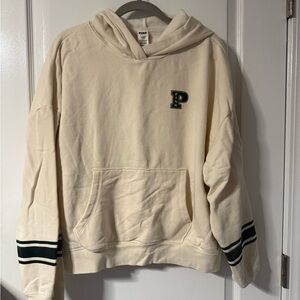 PINK Victoria's Secret Cream Hoodie with Green Stripes